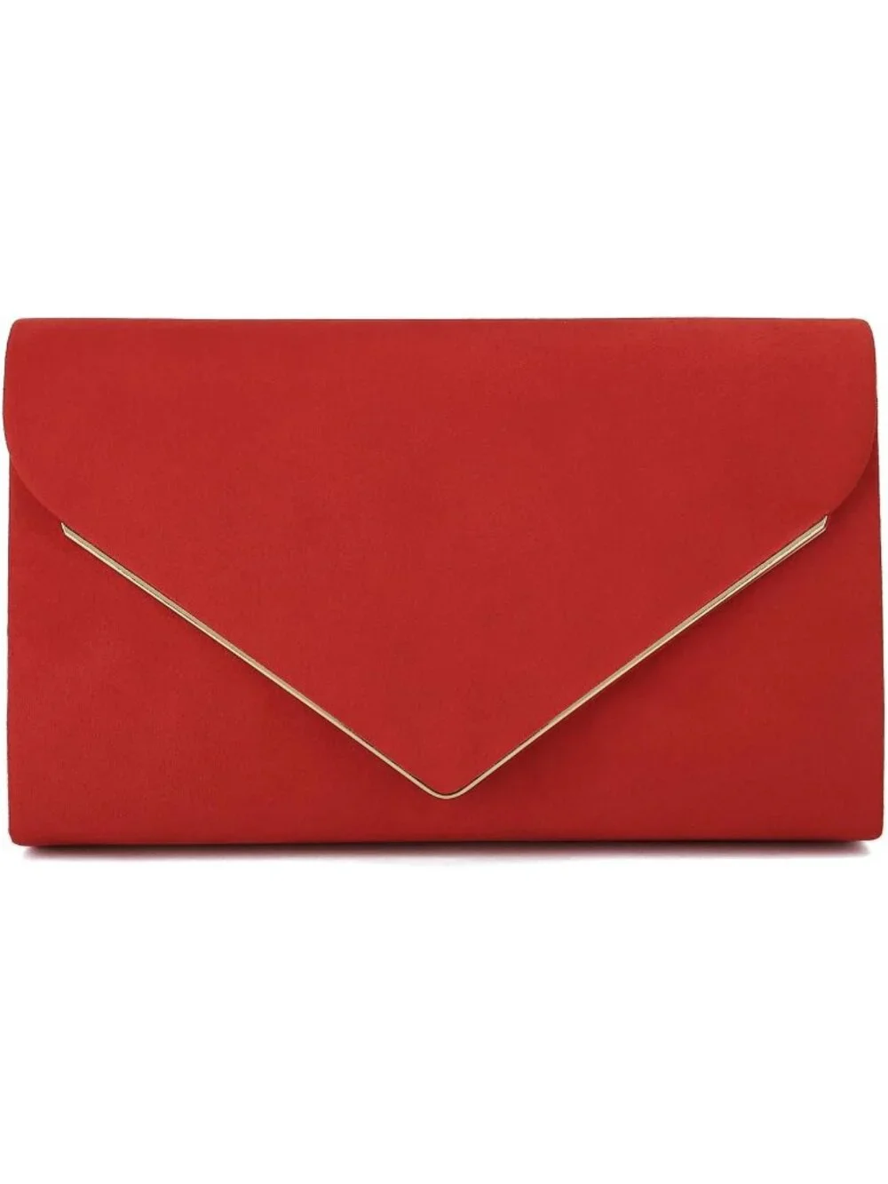 👜 Women's Red Faux Suede Clutch Bag Elegant Metal Binding Evening Purse